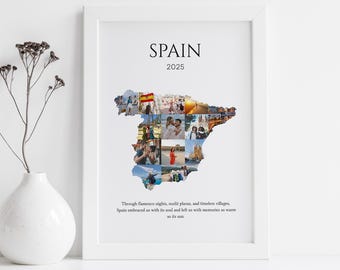 Spain Map Photo Collage Canva Template Travel Picture Collage Travel Photo Gift Custom Travel Art Travel Memory Photo Collage Travel Poster