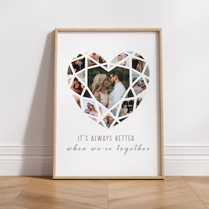 Modèle de collage photo coeur, cadeau d'anniversaire pour lui, cadeau de mariage personnalisé, cadeau Saint-Valentin, affiche de collage photo de fiançailles, toile