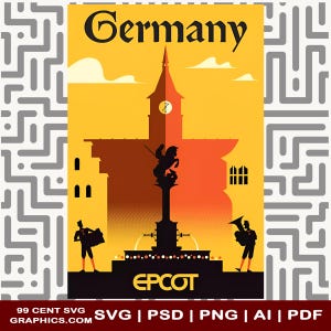 Epcot Memories: Vintage Germany Pavilion Poster for DIY Printing Epcot Experience Prints Disney, Vintage Disney, Disney Prints, Home Decor