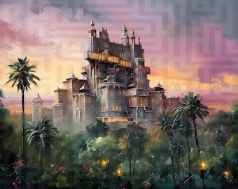 Tower of Terror Hotel Giclée Print – Hollywood Studios Ride Art, Haunted Elevator Poster, Disney Wall Decor, Twilight Zone Style