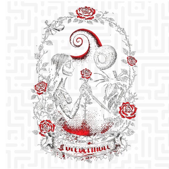 Forevermore Skeleton Couple PNG | Gothic Romance Digital Download | Spooky Love Sublimation Design | Red Rose Halloween DTF Transfer File