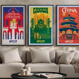 EPCOT Pavilion Poster Set of 11 – Giclee Print Retro Disney World Wall Art, Future World & World Showcase Prints, Theme Park Decor