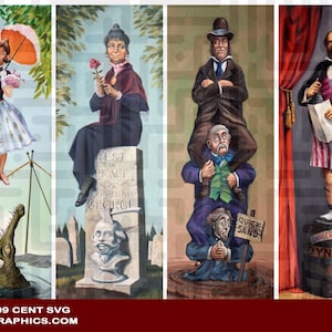 Haunted Mansion Stretching Room Vintage Set di 4 - Poster 12&quot; x 36&quot; Stretching Room Stampa il tuo download digitale Mansion Alta risoluzione JPG