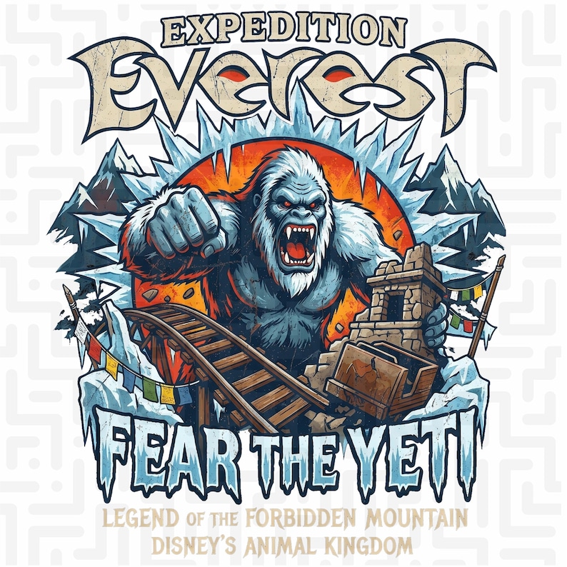 expedition everest png digital download, fear the yeti t-shirt design, animal kingdom sublimation file, retro roller coaster vacation graphic, forbidden mountain clipart, theme park souvenir, diy iron on transfer, custom family vacation apparel, vintage yeti illustration, coaster enthusiast gift, dtg printing graphic element, instant download, high resolution digital file, retro comic book style, wild safari vacation outfit, matching family trip graphics, mythical creature art