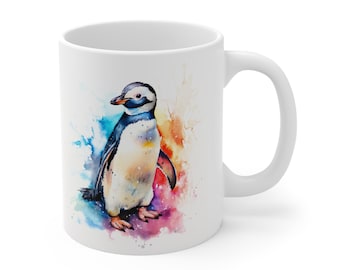Watercolor Penguin Mug - Ceramic Coffee Cup, Animal Lover Gift