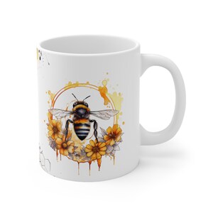 Artistic Watercolour Floral Bee Mug 11 oz : A beautiful mug with bee inspiration , Good for your Drink or Gift Idea