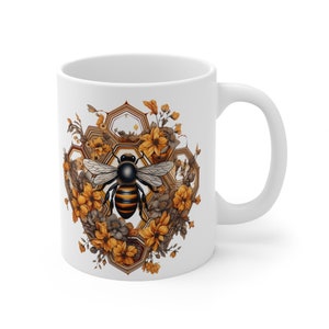 Artistic Colourful Floral Bee Mug  11 oz : A Beautiful Bee Inspiration with Floral Decorations , Best Gift Idea for every occasions