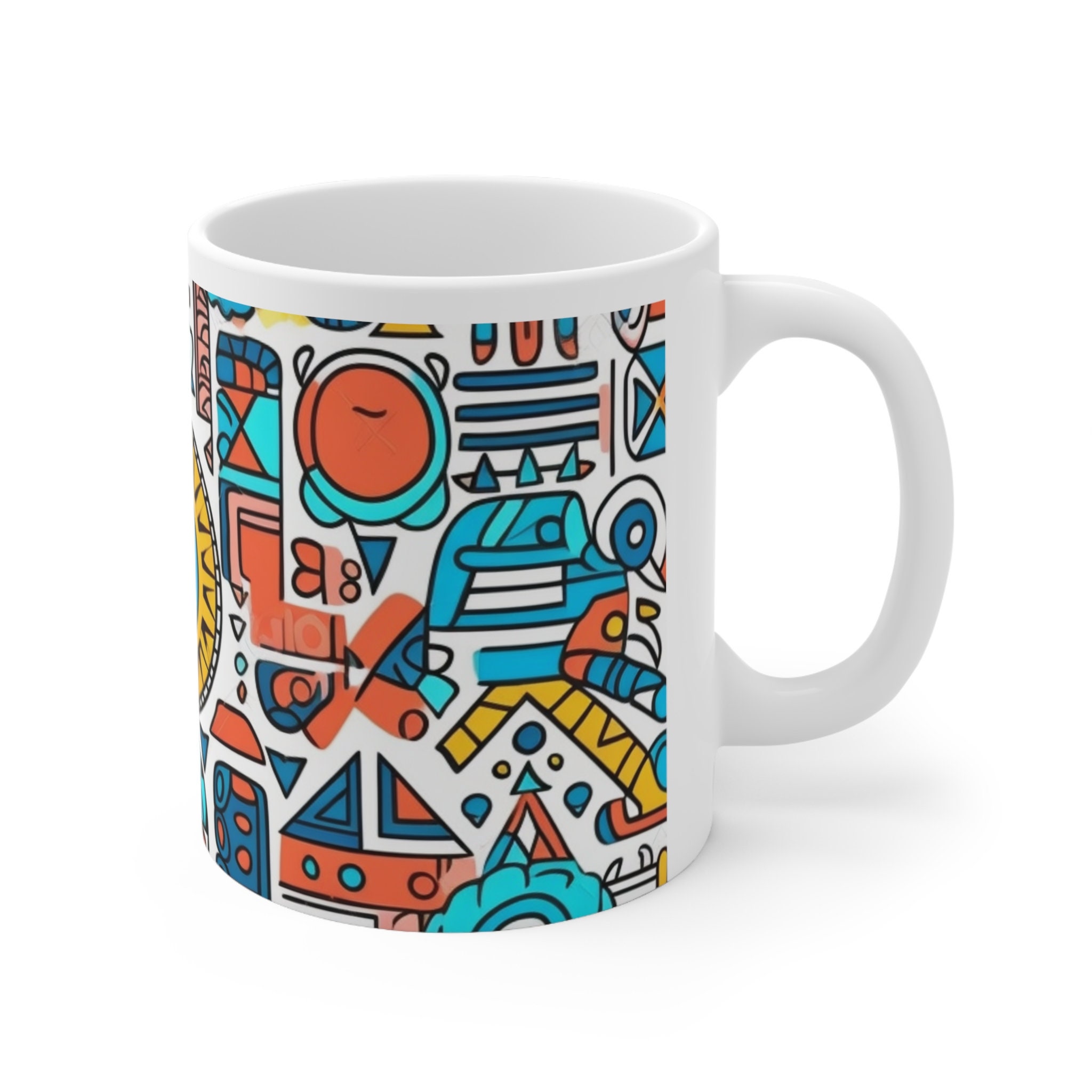 Abstract Ethnic Art Mug - 11 oz Ceramic Cup :Lovely Abstract Tribal Cup for Enjoy Your Coffee, Perfect Gift for Your Friends
