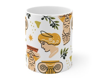 Ancient Greek Style Coffee Mug 11 oz Artistic Symbol : An Amazing Colourful Mug for Your Drink, a Best Gift Idea for your Friends
