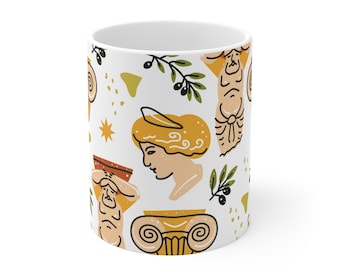 Ancient Greek Style Coffee Mug 11 oz Artistic Symbol : An Amazing Colourful Mug for Your Drink, a Best Gift Idea for your Friends