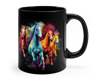 Rainbow Horses Mug - Colorful Herd, 11oz Ceramic