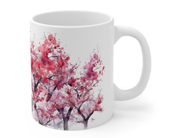 Watercolour Cherry Tree Mug - 11 oz Ceramic Mug: A Classic Bestseller, Perfect Gift for Who Loves the Spring and Ideal for Enjoy your Coffee