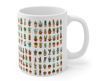 Colourful Cacti 11 oz Mug - Small Cacti in a Pot Patterned Cup :A Stunning Cute Mini Plant Mug, Perfect For Your Drink and Gifts