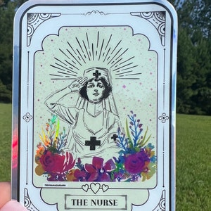 Nurse Tarot card holographic sticker, waterproof tarot card sticker, water bottle, laptop, phone stickers