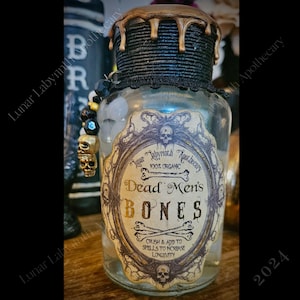 Dead Men's Bones -Glow in the Dark Halloween Potion Bottle-Gothic Decor-Witchy Shelf Accent-Dark Academia Fantasy Decor-Vintage Halloween