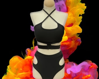 Women's Strappy Pole Dance Top in Black