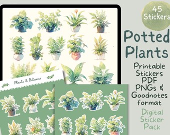 Digital Planner Stickers, Potted Plants Sticker Set, Botanical Garden, Goodnotes Stickers, Greeneries Stickers, Plant Lovers For Ipad
