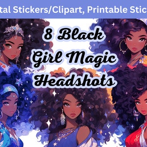 Black Girl Magic Headshots Clipart, Black Women Clipart, headshots, PNG, Digital Stickers, Printable Stickers, Scrapbooking, Journaling