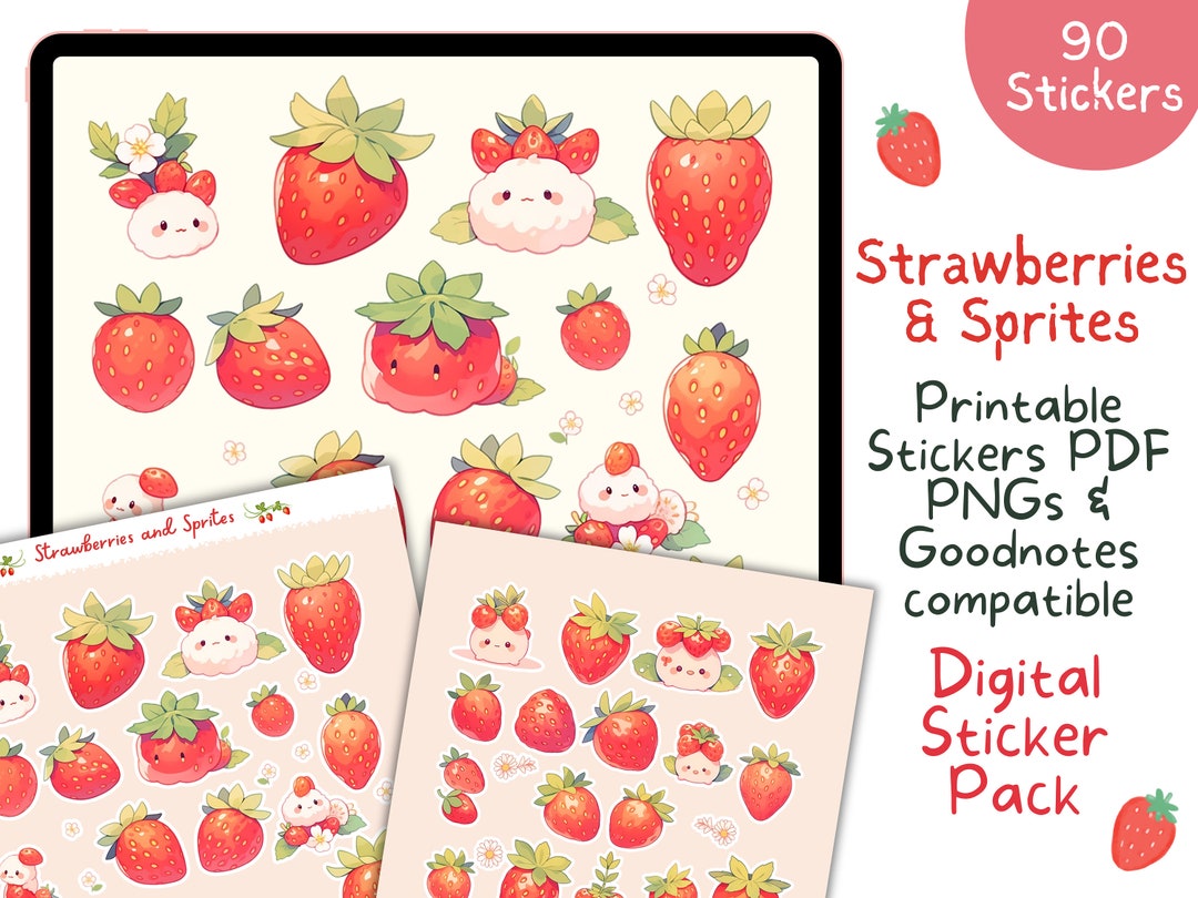 Cute Printable Sticker Sheet, Kawaii Strawberries and Fairies, Cute ...