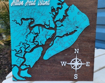 Hilton Head Island Layered 3D Wood Map / Hilton Head Layered Wall Art / Bluffton Hilton Head 3D Map Sign / Realtor Gifts / South Carolina