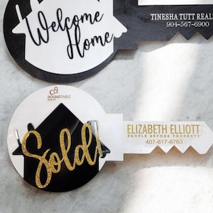 Sold Realtor Key Sign with Glitter Accents / Real Estate Closing Signs / Custom Sold Realtor Sign / Real Estate Photo Prop Sign
