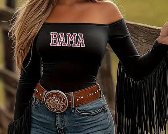 Bama Long Sleeve Fringe Top / Bama Top / Alabama Gameday Tank / Alabama Shirt / Tide Tee