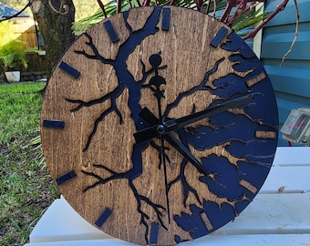 Blue Olive Wood River Clock / Beach Art Clock / Custom Clocks / Wall Clock / Blue and Wood Clock / Mountain Decor / Lake and River Clock