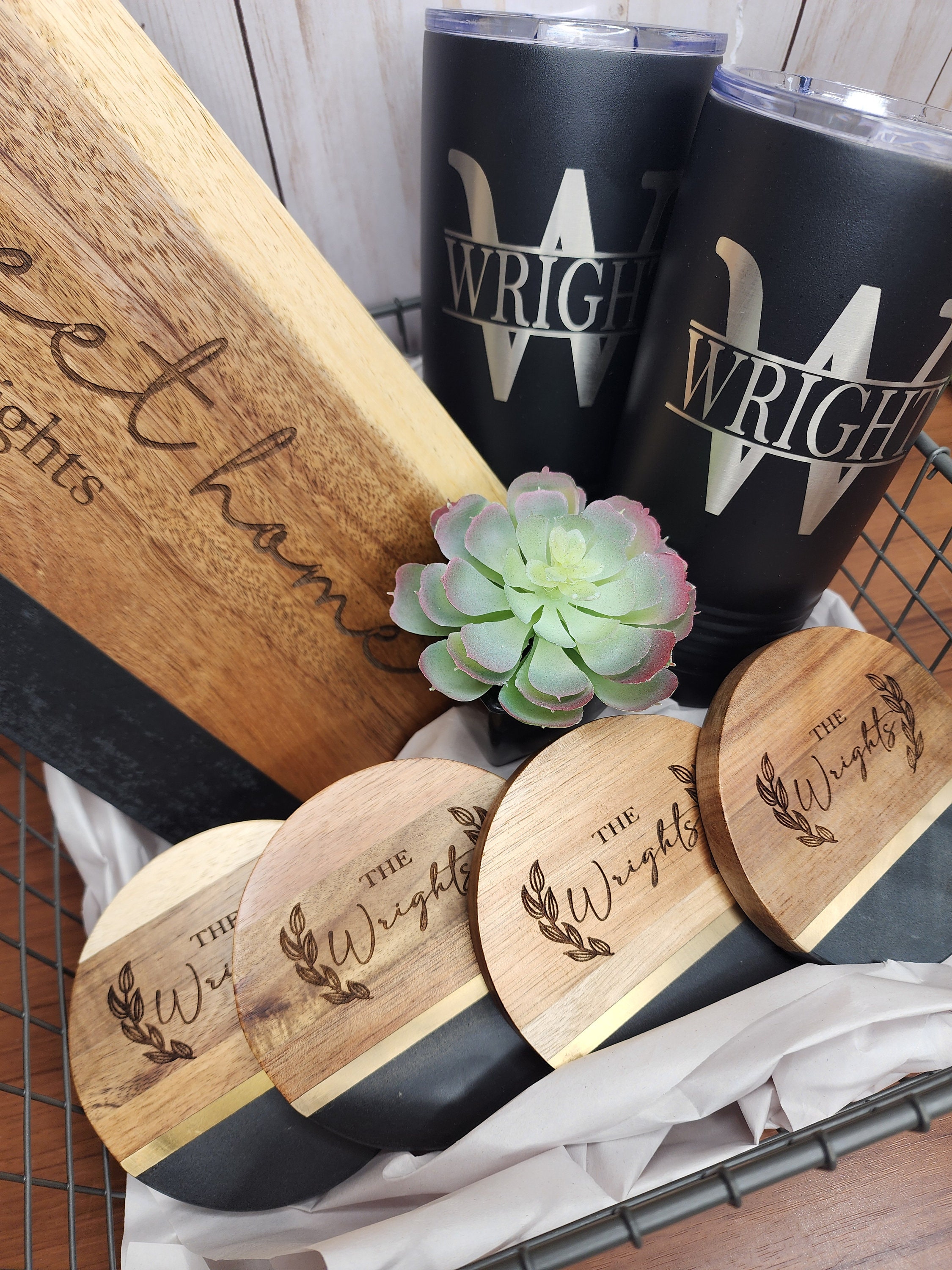 Custom Closing Gift Set- Black Acopa Marble and Acacia Wood / Real ...