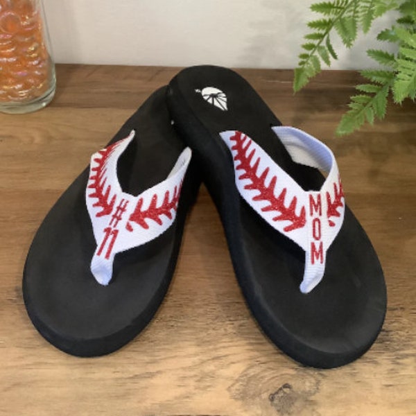 Custom Baseball Glitter Flip Flops / Custom Flip Flops / Baseball Glitter Shoes / Baseball Mama Sandals / Baseball Flip Flops / Custom Shoes