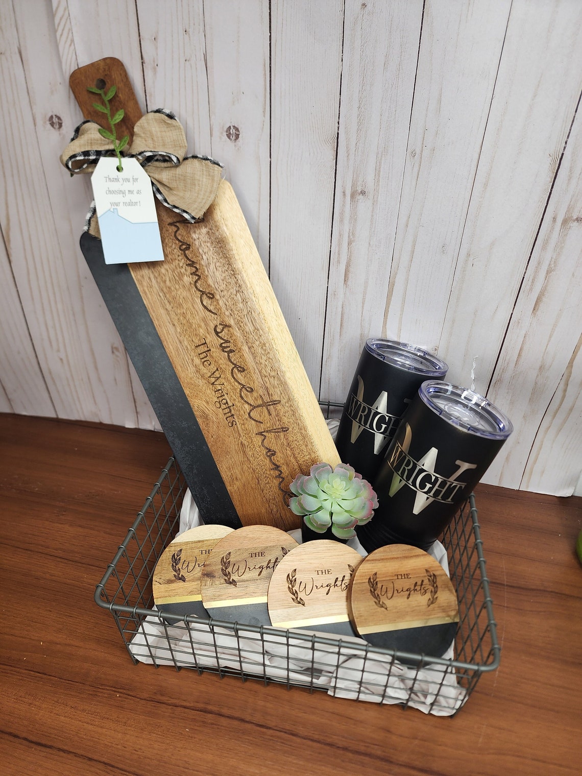 Custom Closing Gift Set- Black Acopa Marble and Acacia Wood / Real ...