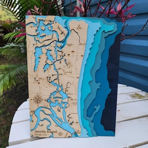 Amelia Island 3D Holzkarte / Florida Wandbild / 3D Karte / Fernandina Beach Florida / Realtor Geschenke