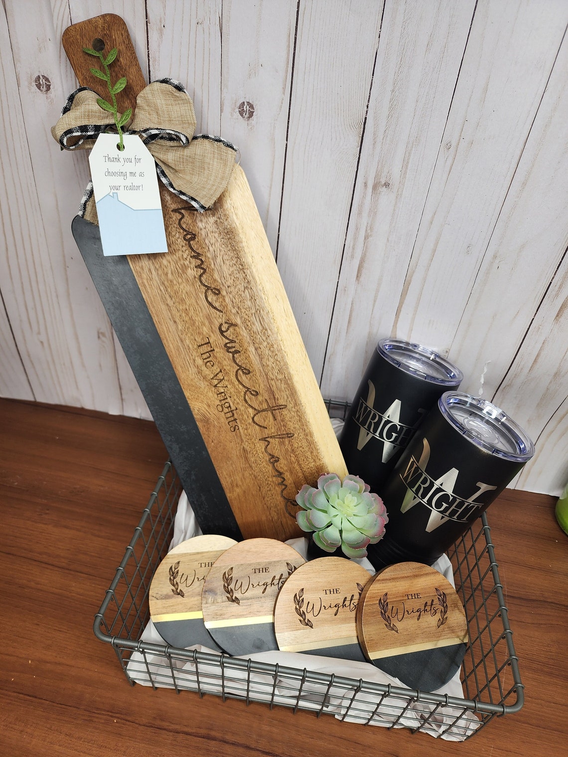 Custom Closing Gift Set- Black Acopa Marble and Acacia Wood / Real ...