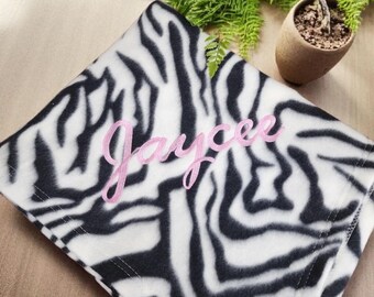Custom Embroidered Zebra Print Blanket / Custom Name Blanket / Baby Gifts / Kids Blankets / Gifts for Teens / Custom Embroidered Blankets
