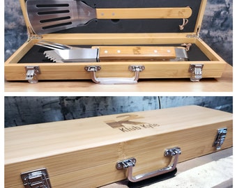 Custom Laser Engraved BBQ Set with Case / Laser Engraved Gifts / Custom Grilling Set / Gifts for Him / Father's Day Gifts / Grillmaster Gift