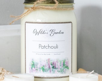 Patchouli | 16oz Mason Jar Candle | Earthy Patchouli and Spice Scented | Wilde's Garden