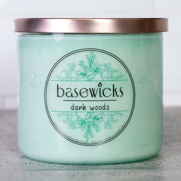 Dark Woods | 21oz Triple Wick Soy Wax Candle | Cypress and Black Coral Scented | Basewicks