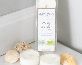 Misty Garden | Tea Lights | Pack of 10 | Eucalyptus and Mint Scented | Wilde's Garden