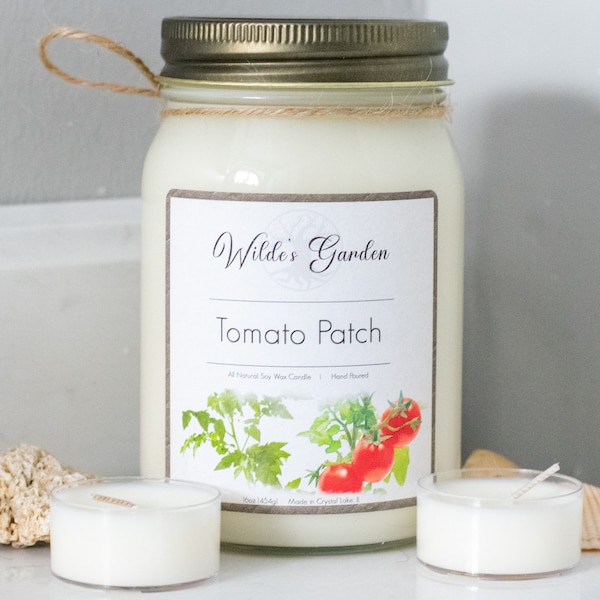 Tomato Patch | 16oz Mason Jar Candle | Tomato Leaf and Vine Scented | Wilde's Garden