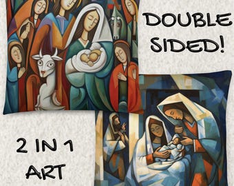 Doppelseitiges Picasso-Plüschkissen: Abstrakte Kunst Jesus Krippe Design