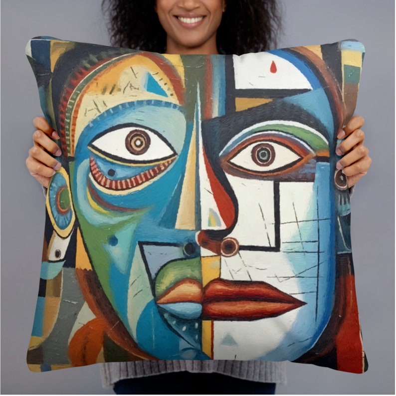2 in 1  Double Sided Picasso Style Artsy Abstract Plush Pillow
