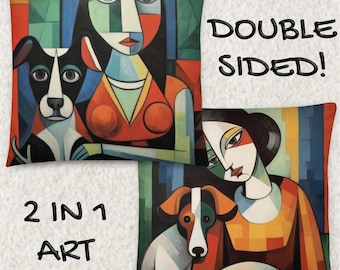Doppelseitiges Picasso Style Plüsch Kissen: Abstrakte Kunst Hund Design