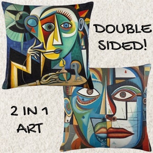 2 in 1  Double Sided Picasso Style Artsy Abstract Plush Pillow