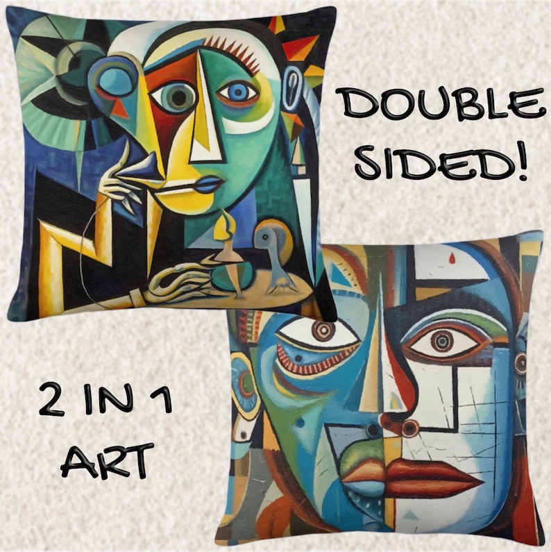 2 in 1  Double Sided Picasso Style Artsy Abstract Plush Pillow