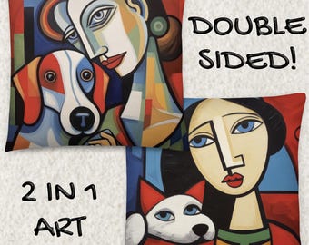 Doppelseitiges Picasso Style Plüsch Kissen: Abstrakte Kunst Hund Design