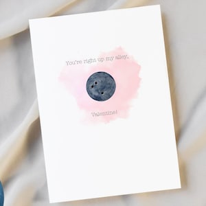 Tarjeta de San Valentín con bolos Tarjeta de San Valentín con deportes para imprimir
