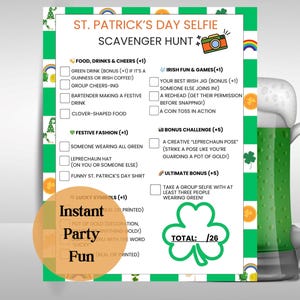 St. Patrick’s Day Scavenger Hunt Printable Adult Selfie Game Irish Party Game Printable Shamrock Selfie Challenge