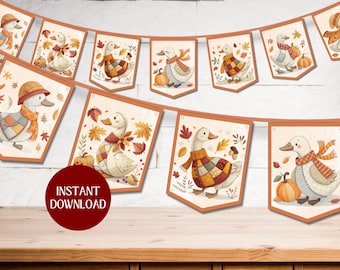 Guirnalda vintage de otoño, decoración de ganso otoñal, ganso tonto imprimible, guirnalda vintage de otoño, colcha imprimible, banderines otoñales, guirnalda de Acción de Gracias de otoño