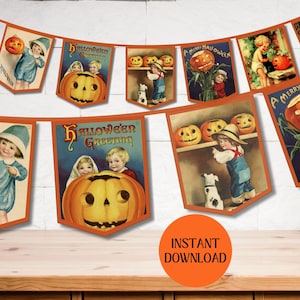 Vintage Halloween Garland Printable Retro Pumpkins Halloween Bunting Fall Banner Vintage Halloween Decorations Autumn Garland Fall Garland
