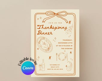Thanksgiving Invitation Editable Thanksgiving Invite Thanksgiving Dinner Party Editable Canva Invitation Thanksgiving Digital Invite