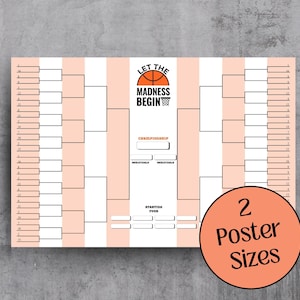 Basketball Madness Tournament Brackets Poster Printable College Basketball March Brackets Poster Size 24&quot;x36&quot; and 36&quot;x48&quot;